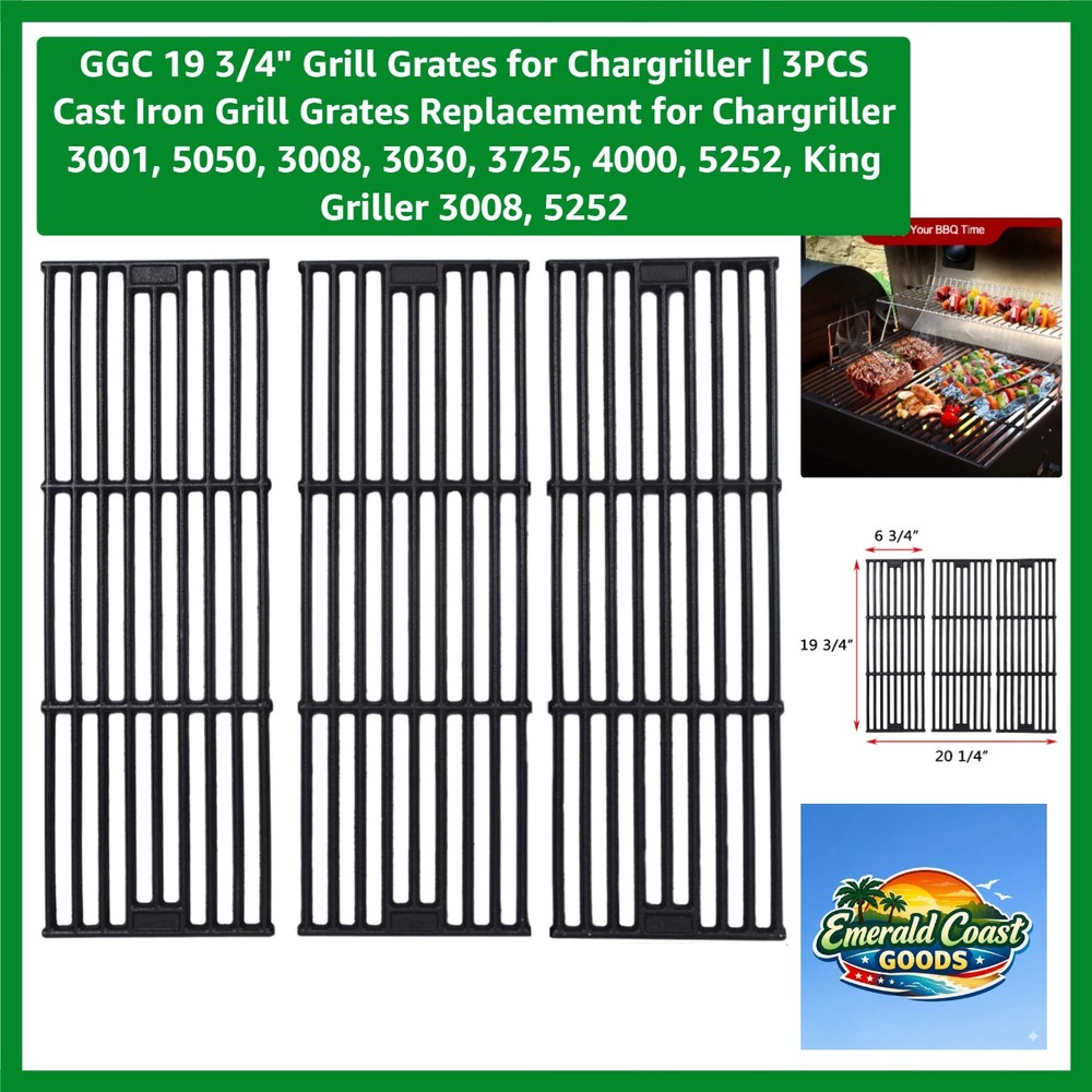 19 3/4″ Grill Grates for Chargriller | 3PCS Cast Iron Grill Grates Replacemen…
