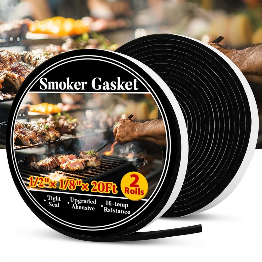 Smoker Gasket Seal – Grill 2 Pack Black 20 Ft 1/2″X1/8″ Heat Material Replacemen