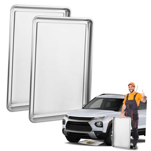 2Pcs Stainless Steel Oil Drain Drip Pan for Under Car, 35.4 x 24 x 1.9” Metal
