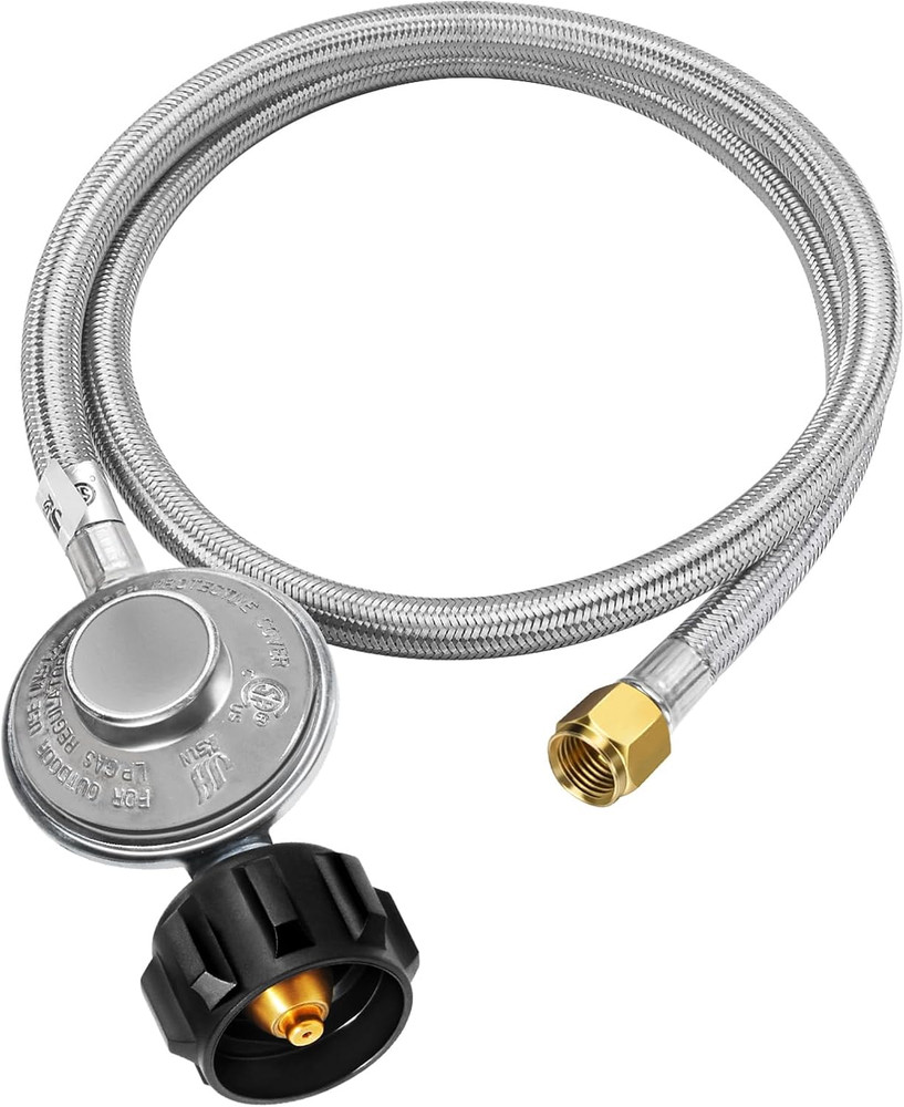 12FT Stainless Braided Propane Regulator with Hose,Universal Grill Regulator Rep