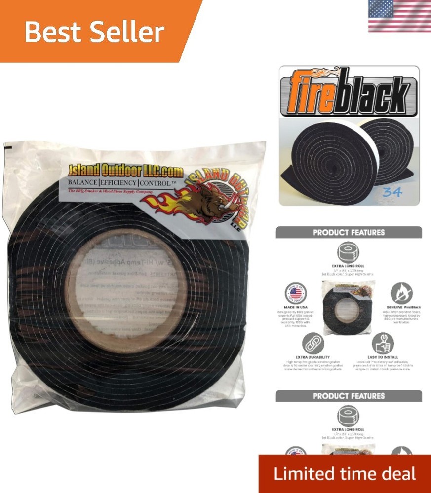 3/4″ x 1/8″ High Temp Barbecue Grill Gasket Seal – Self Stick 15′ Roll – Black
