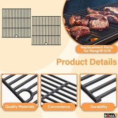 Complete Grilling Upgrade: 2 Cast Iron Grates & 5 Burners for Nexgrill 720-1046