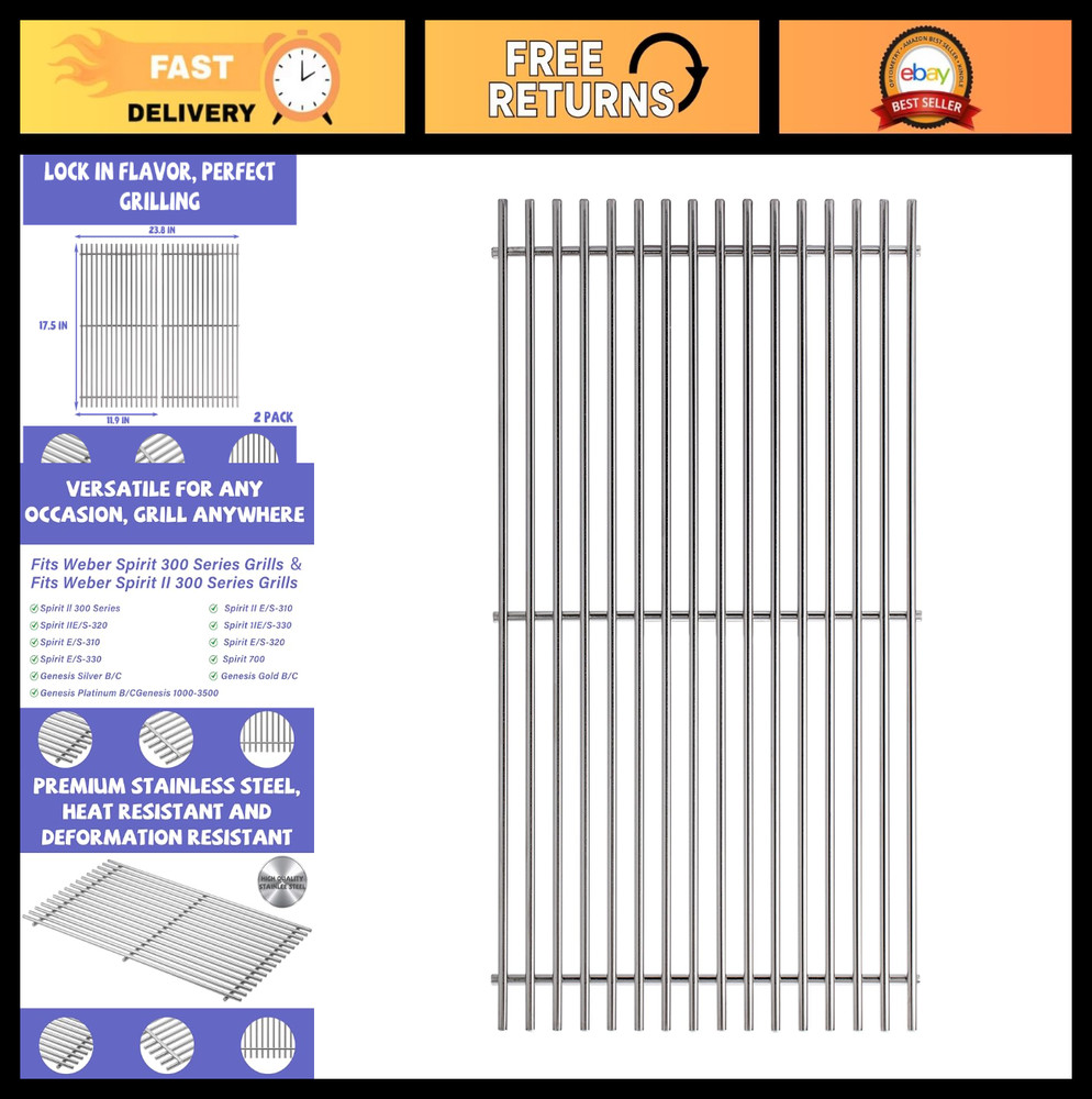 17.5″ Stainless Steel Grill Grate for Weber Spirit & Genesis Series Grills – Dur