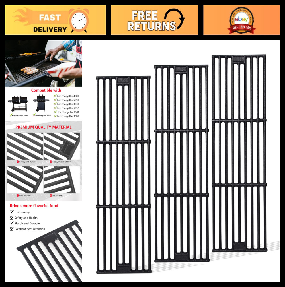 Replacement Cooking Grates for Gas Grill 19.75″ x 6.75″ – 3 Pack, Fits Multiple