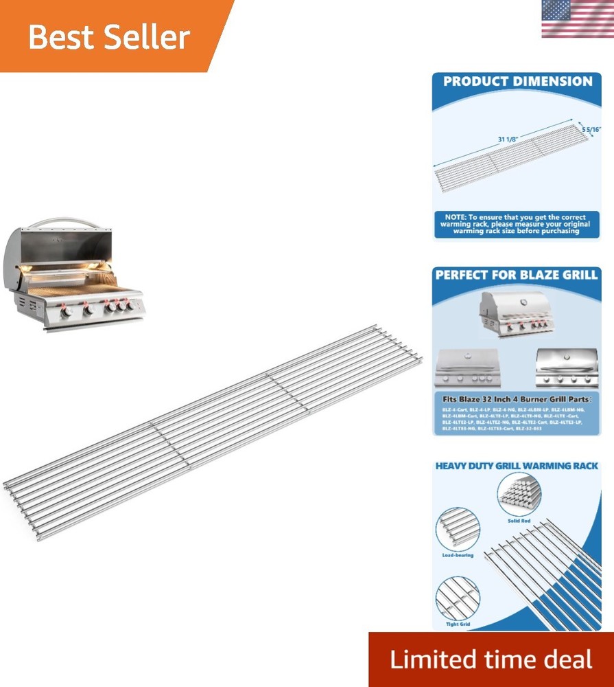 Durable 31.125″ Stainless Steel Warming Grate for Blaze LTE 4-Burner Grills
