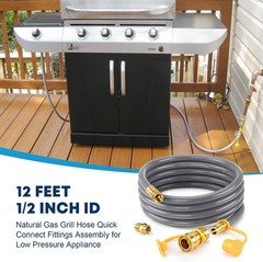 12FT 1/2″ ID Natural Gas Hose & Adapter – Ideal for Patio Heaters & Grills