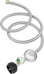 SHINESTAR 12ft Propane Regulator Hose w/Gauge, SS Braided, 1 PSI, QCC-1 US