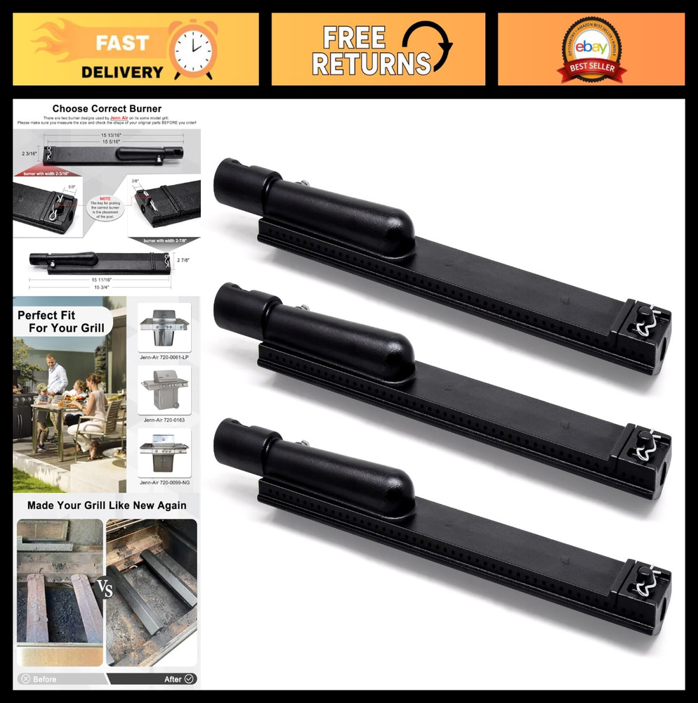 3 Pack Cast Iron Grill Burners for 720-0061, 720-0163, 720-0099-NG Gas Grills