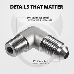 4AN Male Flare to 1/8″ NPT Male 90 Degree Adapter Fitting for Fuel, Power