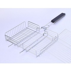 Foldable BBQ Fish Grill Basket with Storage Bag for Camping and Picnics