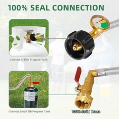 Propane Adapter for 1 lb. Tanks with Tank Gauge & Control Valve, 3 FT Propane..,