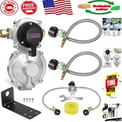 Durable 2-Stage Propane Regulator with Gauge & Stainless Braided Hoses for RV