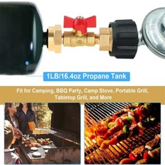 20lb to 1lb Propane Tank Adapter with Valve QCC/Type1 Male Connector For BBQ