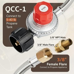 5FT 0-20 PSI QCC-1 3/8″ Propane Regulator with Hose Stainless Braided High BTU