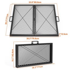 Foldable X‑Marks Heavy‑Duty Steel Square Fire Pit Grate, 30‑Inch