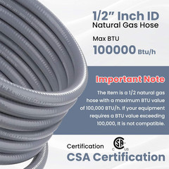 24FT Natural Gas Hose with Quick Connect Fittings for Grill & Generator
