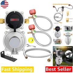 Dual RV Propane Regulator 2-Stage Auto Switch w/ Gauge Hoses & Brass Fittings