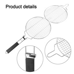 Portable Stainless Steel Round Grill Net with Lockable Basket for Outdoor BBQ