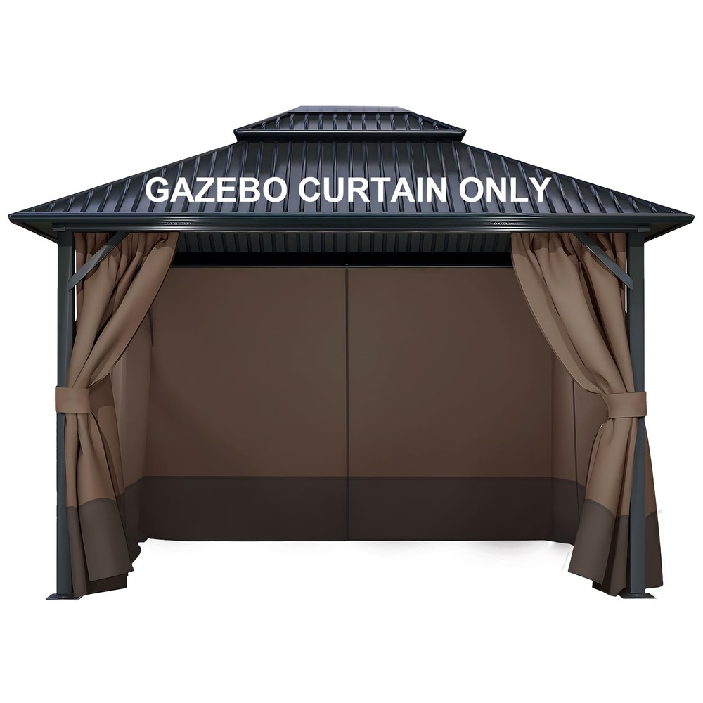 4-Panel 10′ x 12′ Gazebo Replacement Curtains, Patio Privacy Sidewalls with D…