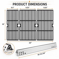 Grill Parts for 4-Burner Gas Grill – Cast Iron Cooking Grates & Heat Plates 18×2