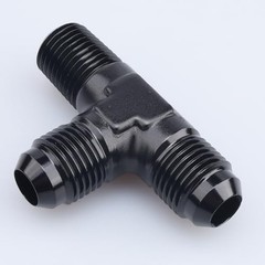 -10 AN Male Flare to 1/2″ NPT on 2 x 10AN to 1/2 NPT Flare Tee on Run black