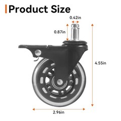 2-Pack HDW302 3″ Swivel Caster Wheels with Brake – Rubber Heavy-Duty 3 inches