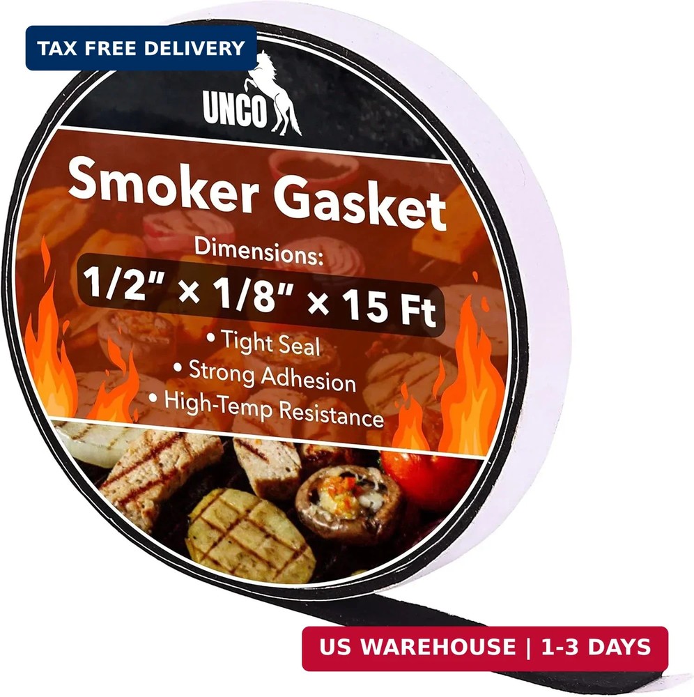 UNCO Smoker Gasket – 15 Ft, 1/2″X1/8″, High Temp Grill & BBQ Gasket