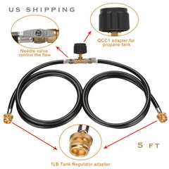 5 Feet 2 Ways Y Splitter CGA Propane Converter Adapter Hose for QCC1 20lbs Tank