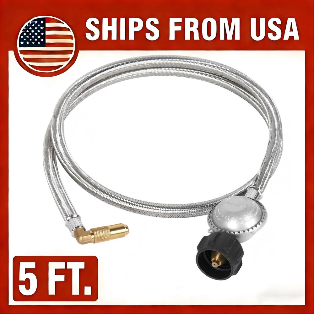 5Ft Stainless Braided Propane Regulator Hose with 90° Elbow, Blackstone 17″/22″
