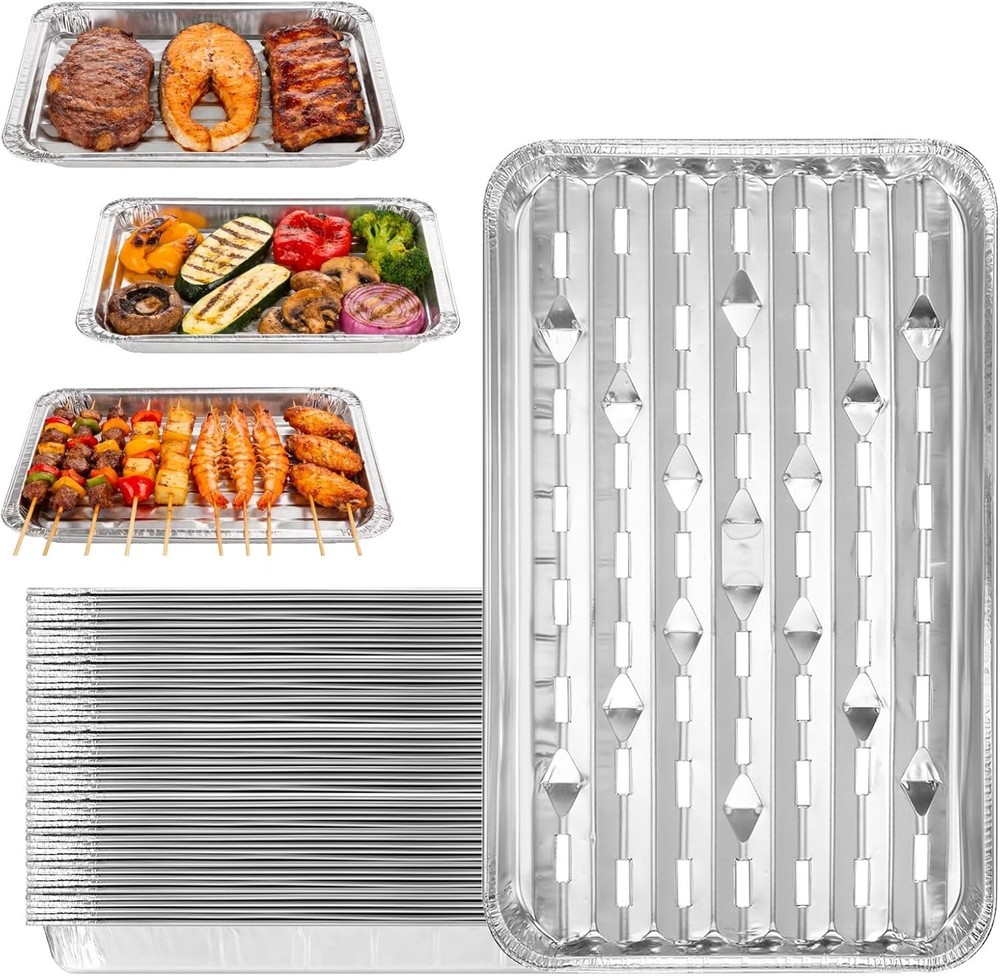 20-Pack 13″ × 8.6″ Food-Grade Aluminum Foil Disposable BBQ Grill Trays – Perfora