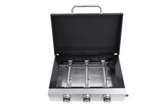 3-Burner Teppanyaki Grill Combo, Cast Iron & Enamel, 28650 BTU, Black