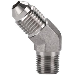 4AN Male Flare to 1/8 NPT Pipe Male Stainless Steel 4AN to 1/8 NPT 45 Degree