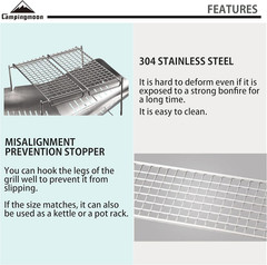 CAMPINGMOON 304 Stainless Steel Cooking Grates (L 9.3 x W 3.5 x H 0.7) for Campi