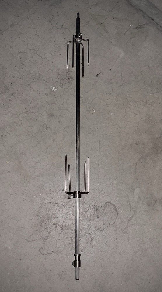 Metal Rotisserie Spit Rod with Fork Prongs, Silver/Black Grill Replacement Part