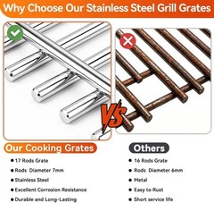 2 Pack 17in Stainless Steel Grill Grates Fits Nexgrill 720-0830H 4-Burner Gas