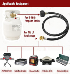 6 Feet Propane Adapter Hose, 1Lb to 20Lb Adapter Converts 1Lb Appliances to 5-40