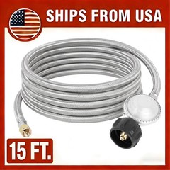 15FT Propane Hose Regulator for Grill/Heater, Stainless Braided, 3/8″ Female