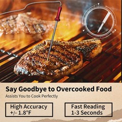 YIOU Wireless Meat Thermometer for Cooking, Digital 4 Probe, Red