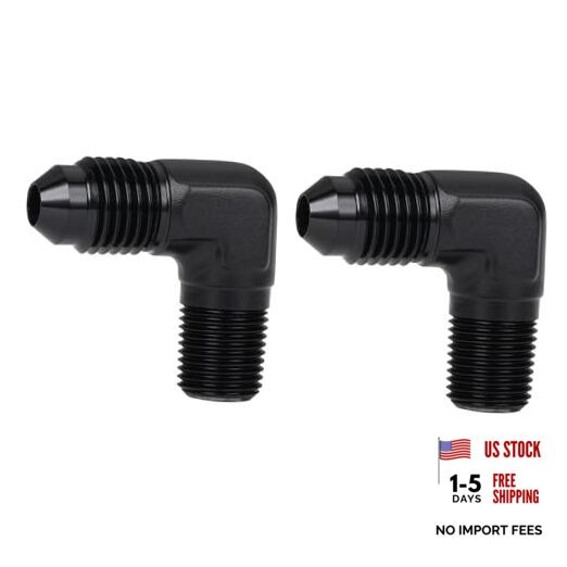 4AN Male Flare to 1/8 NPT Pipe Male 90 4AN to 1/8 NPT Black, 90 Degree – 2PCS