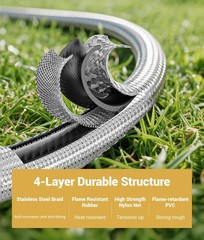 6 Ft Propane Regulator Stainless Steel Braided Hose with Propane Tank Gauge .