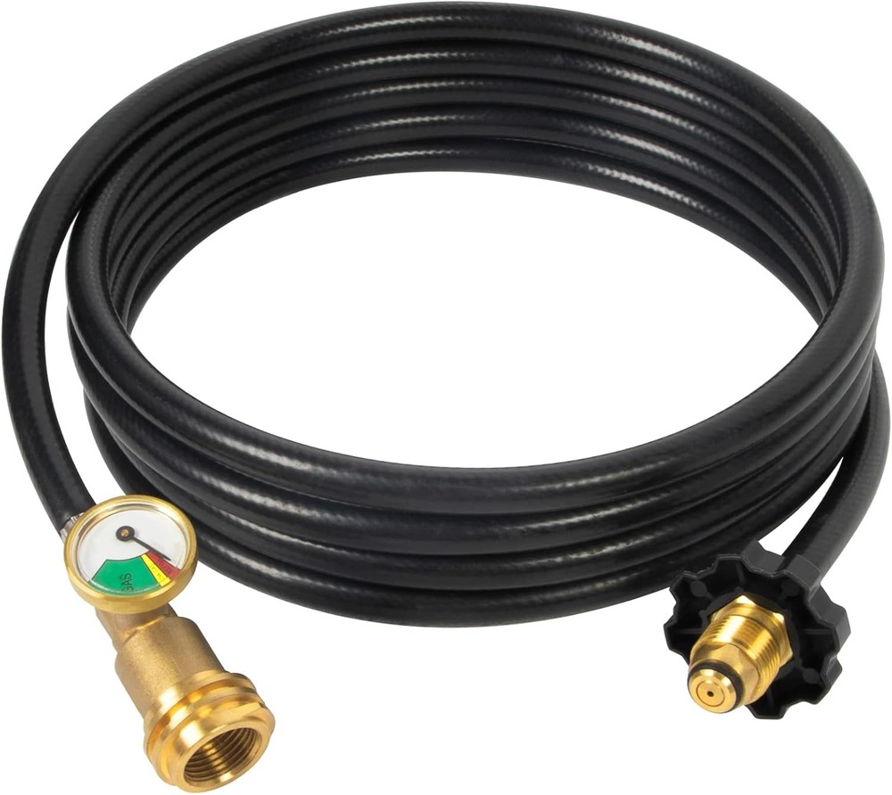 12FT Propane Hose with Gauge QCC1 to POL RV BBQ Fire Pit Gas Line