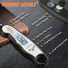 Digital Meat Thermometer, Waterproof Instant Read Food Black –