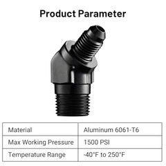 4AN Male Flare to 3/8″ NPT Pipe 45 Degree Fitting Adapter Aluminum Black