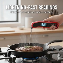 0.5 Sec Instant Read Meat Thermometer Digital with Auto Rotate Red & Black