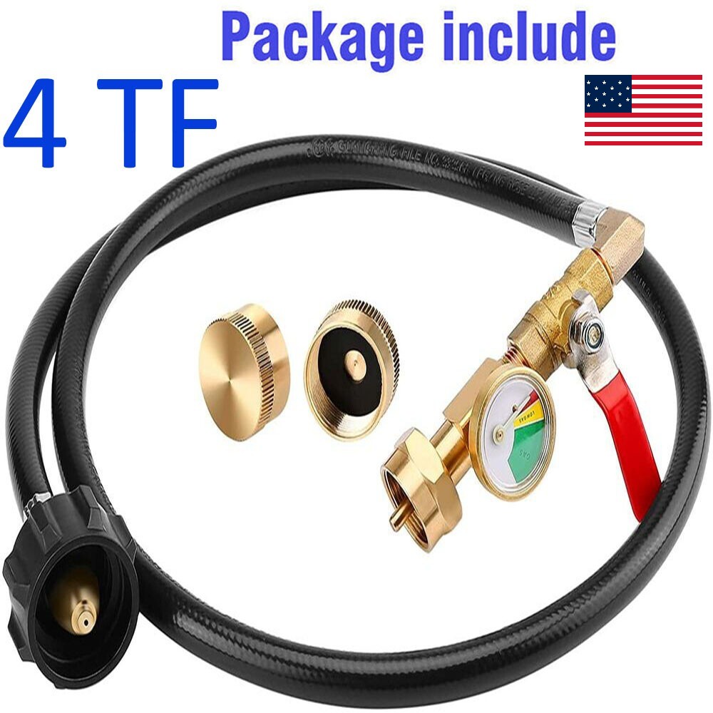 4FT Propane Tank Extension Hose with Gauge, Tank Adapter Converts 48” Refill