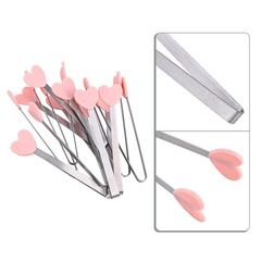 Compact and Practical Heart Shaped Food Tongs with Silicone Tips Pack of 10
