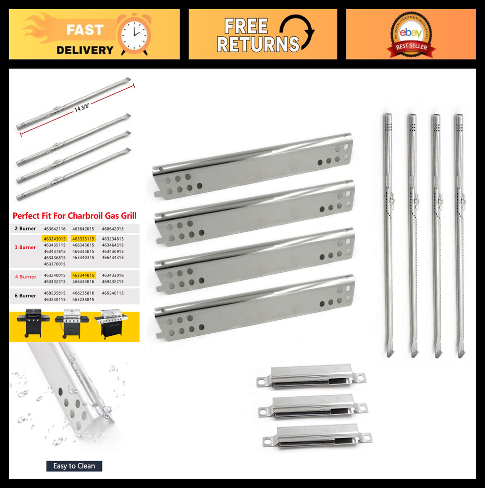 Grill Replacement Parts for Charbroil 4 Burner Gas Models – Heat Plates, Burners