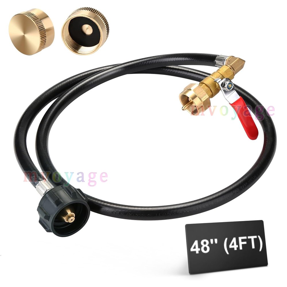 48 Inch Propane Refill Adapter Extension Hose with ON/Off Control Valve for 1 LB