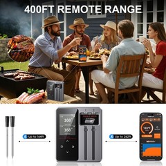 Newise Wireless Bluetooth Meat Thermometer – 2 Probes & 2 Probes, Black/Gray