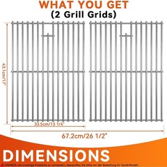2 Pack 17in Stainless Steel Grill Grates Fits Nexgrill 720-0830H 4-Burner Gas
